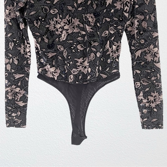 Cosabella Velvet Burnout Metallic Mesh Bodysuit SZ M Black - Picture 3 of 8